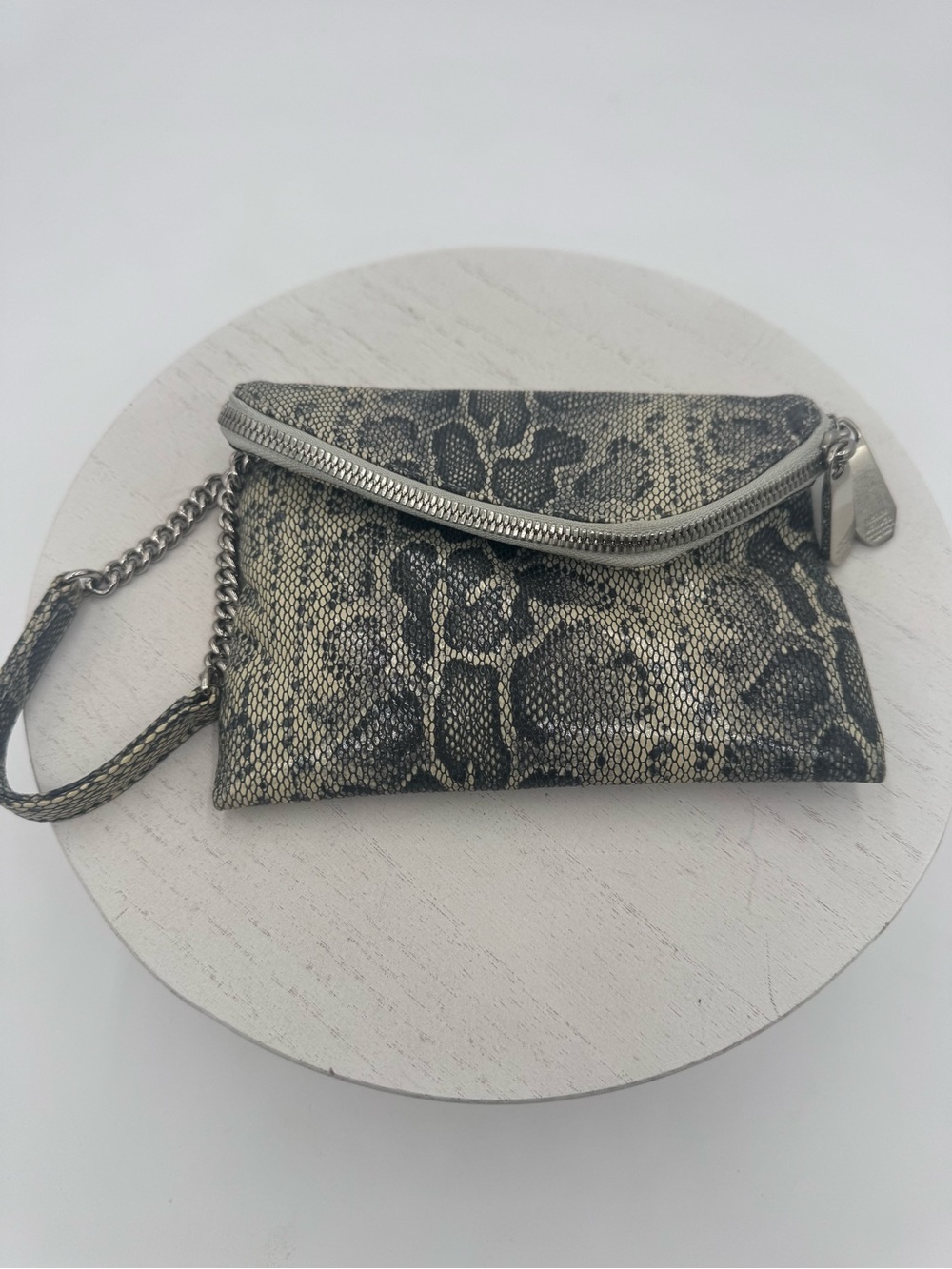 HENRI BENDEL The Deb Snake Print Leather Wristlet Clutch
